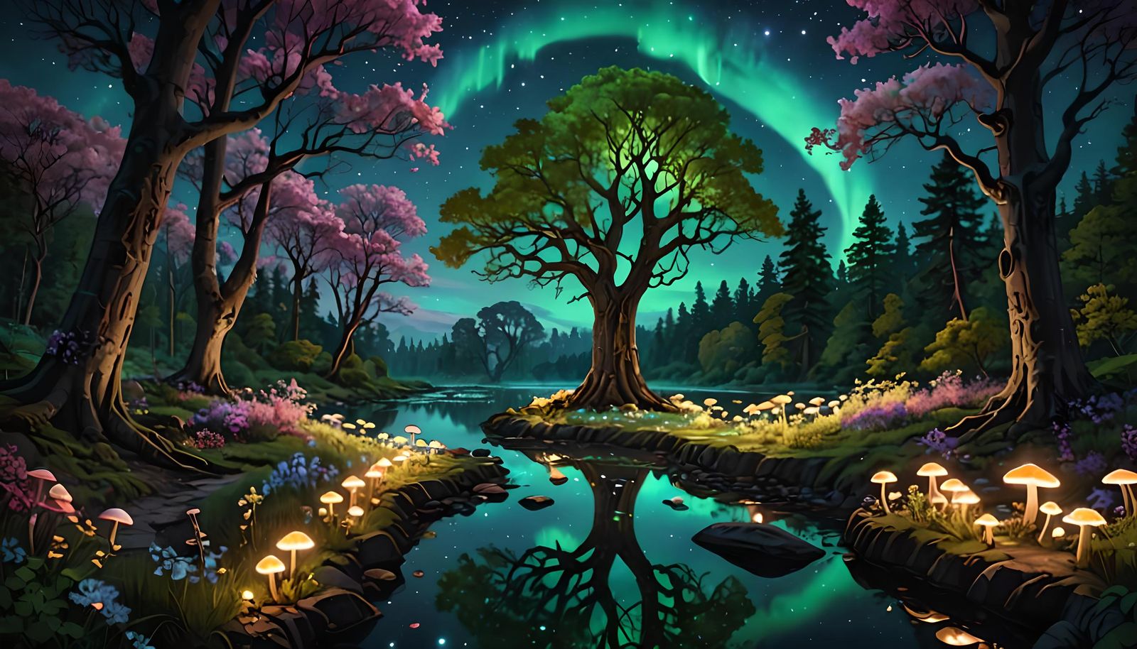 Magical Forest Aurora Illuminates Ancient Trees