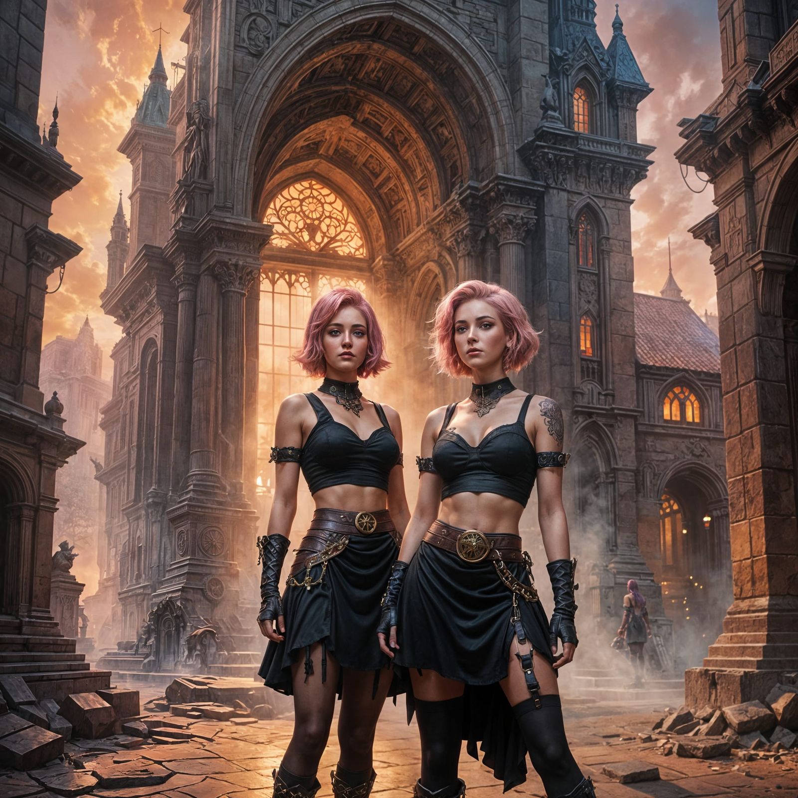 Woman with Pink Hair in Fantasy Art Style