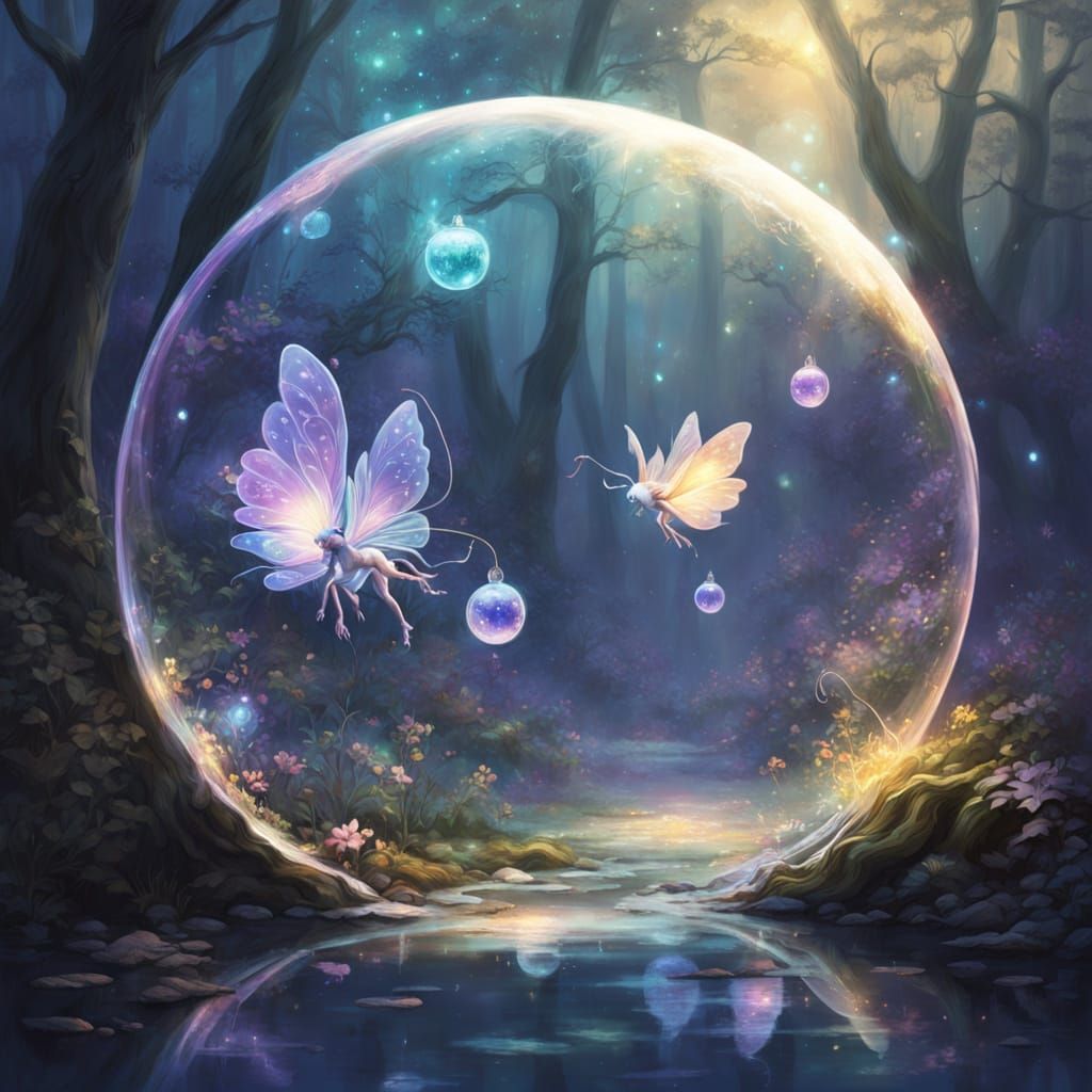 Ethereal Fairy in Floating Bubble Oil Painting