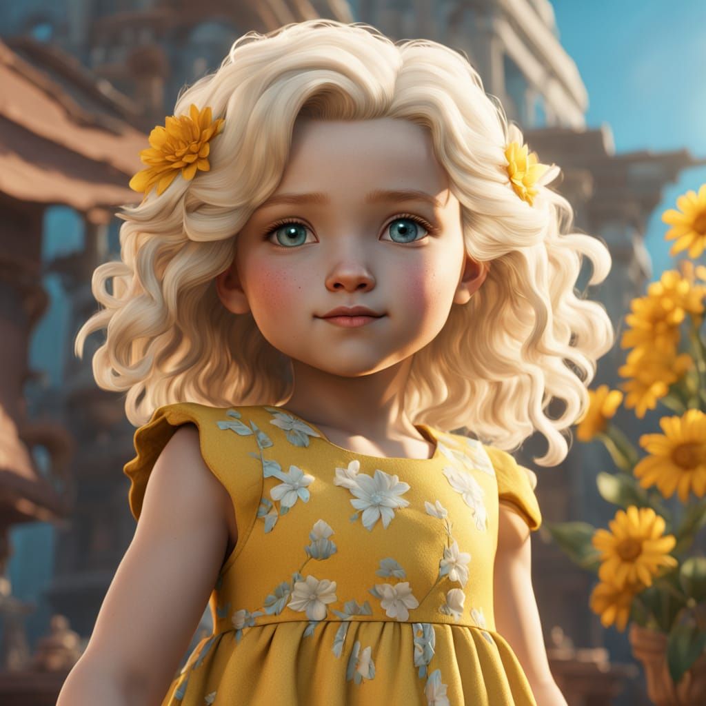 Vibrant Floral Girl and Calf in Whimsical 4K Digital Art