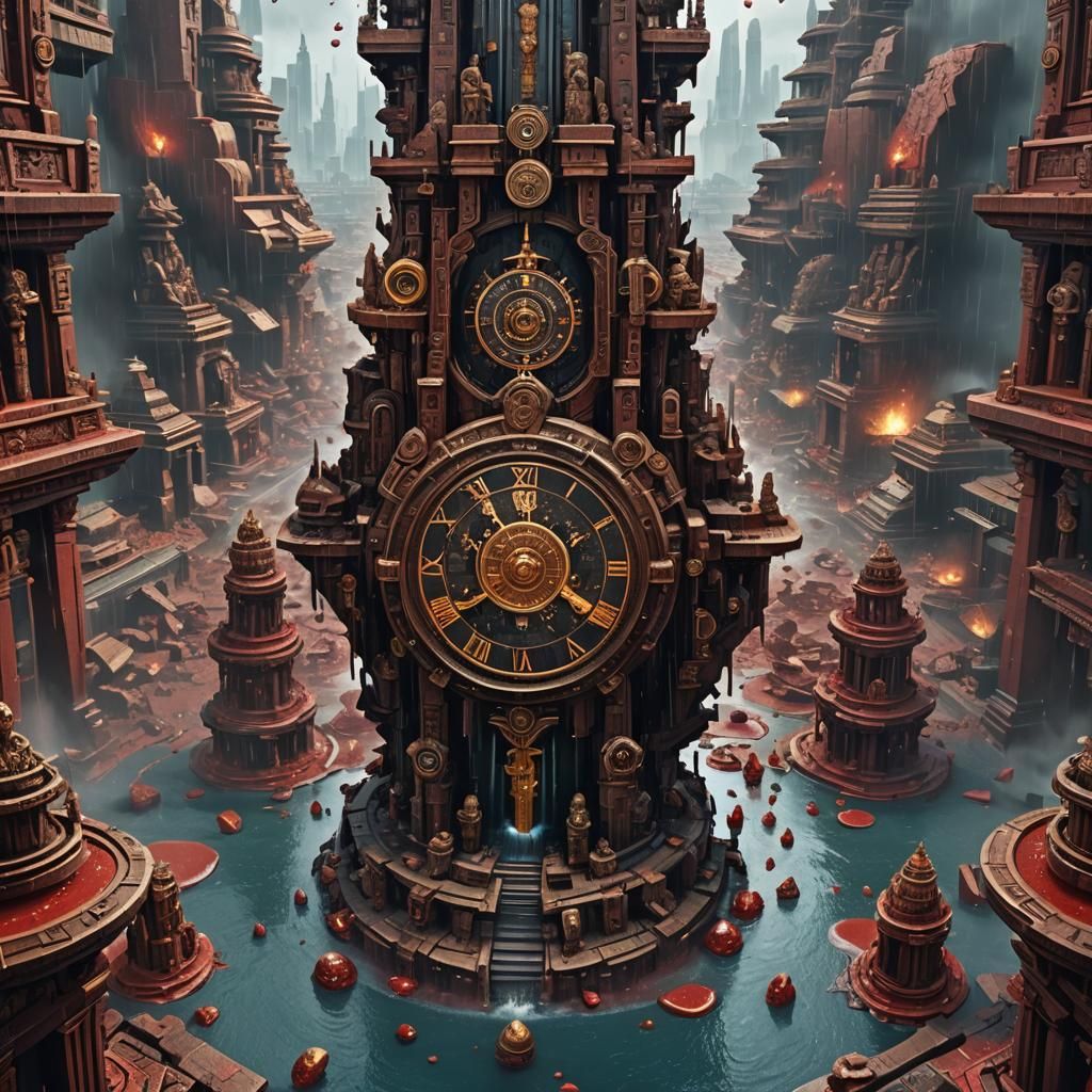 Hourglass of Time: Aztec Meets Futuristic City