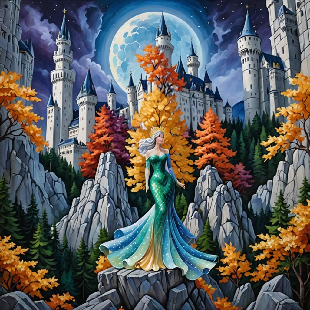 Surreal Castle Scene with Colossal Stone Giant