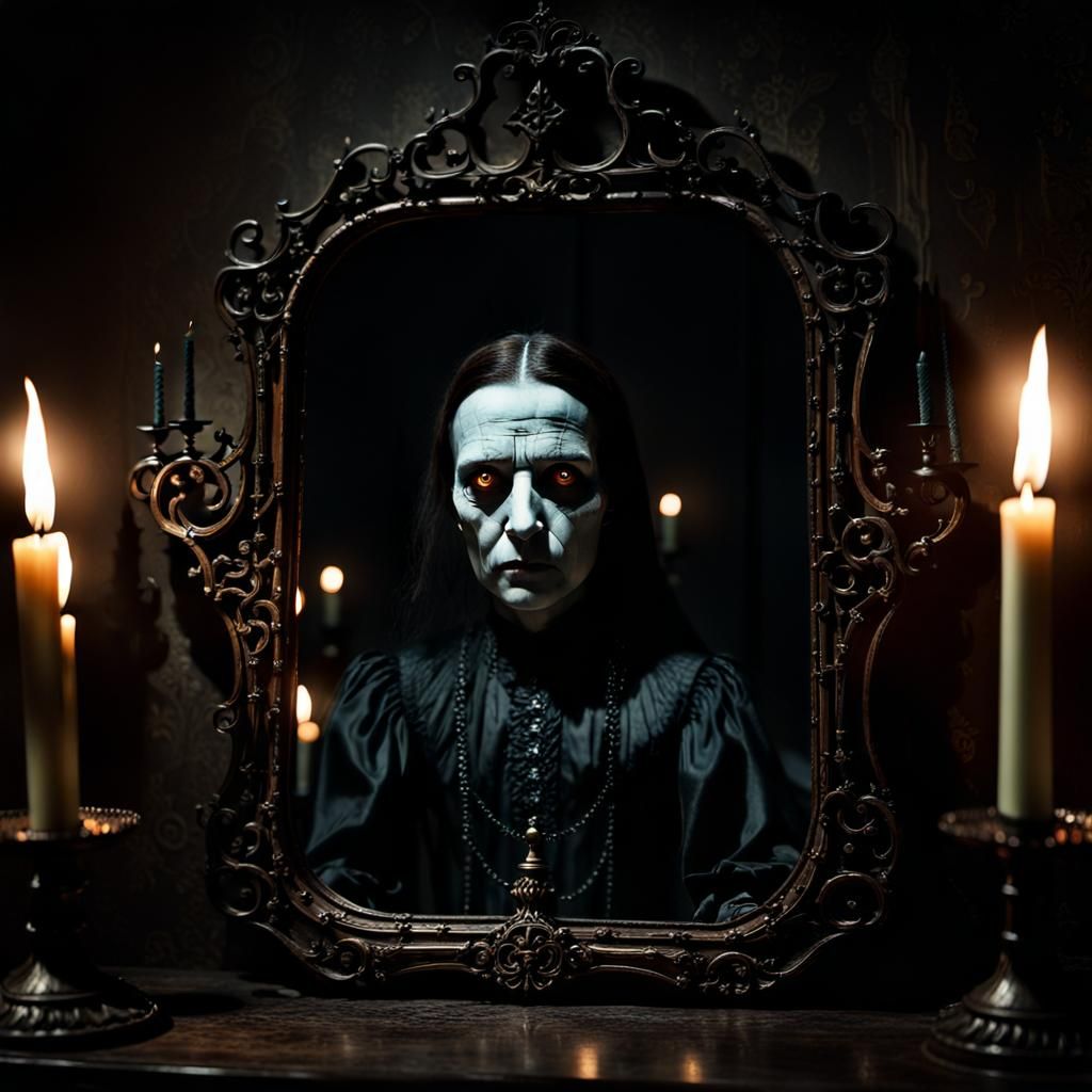 Sinister Face Reflected in Antique Mirror
