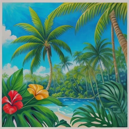 Tropical Island Getaway in Watercolor Style