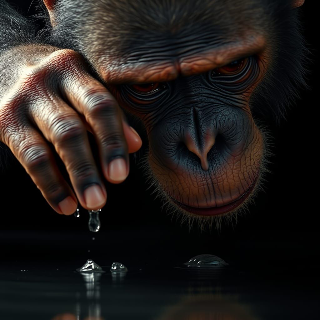Chimpanzee Contemplation: A Hyper-Realistic Close-Up