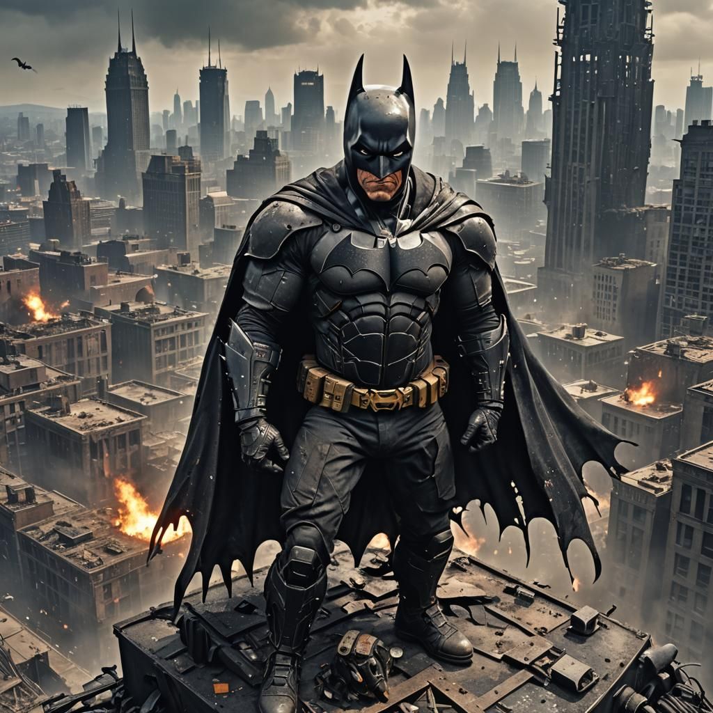 Batman Watching Over a Burning City