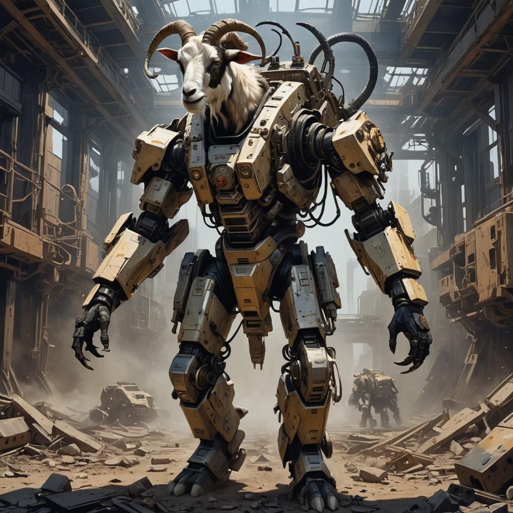 Goat in Mech Suit: Sinister Fantasy Art