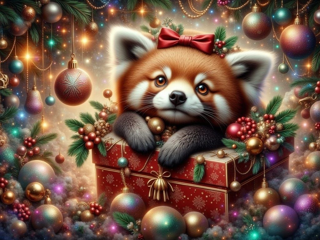 Whimsical Red Panda in Christmas Wonderland