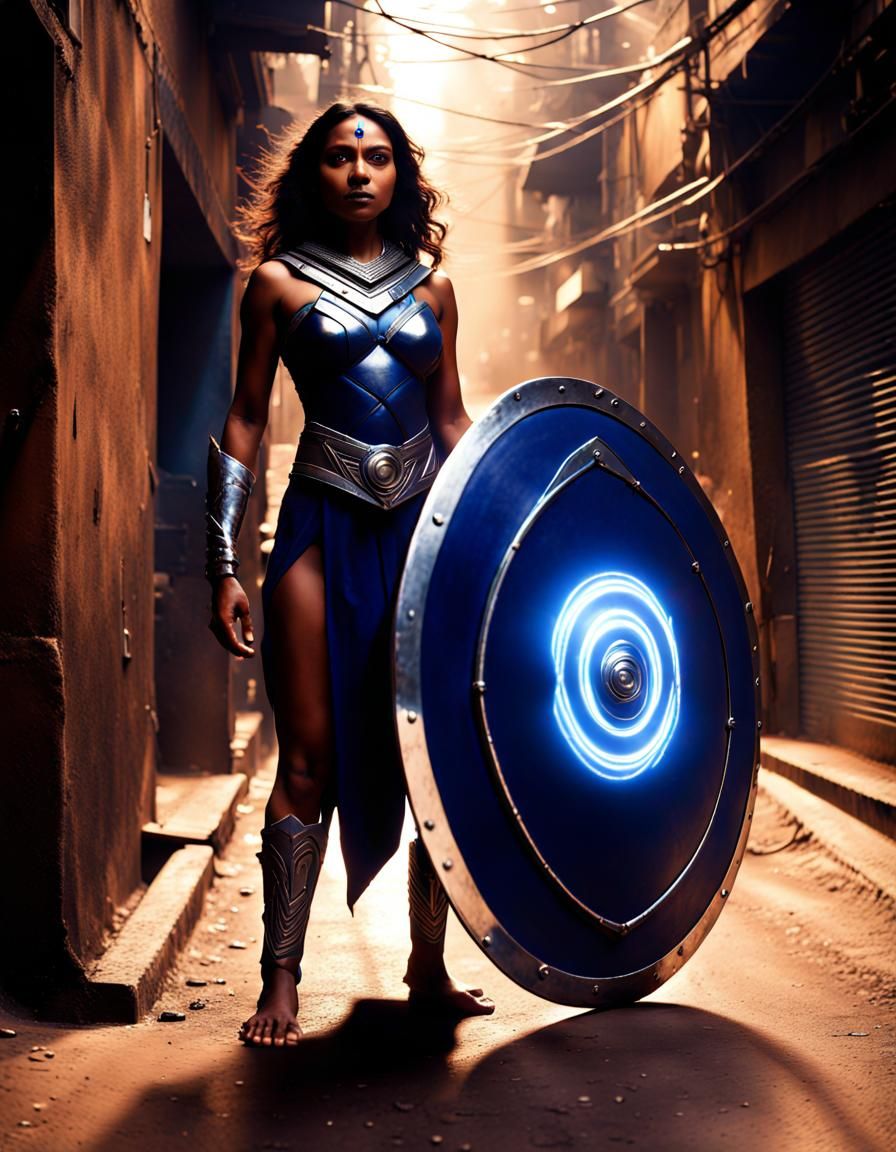 Maori Superheroine with Energy Shield in New Delhi
