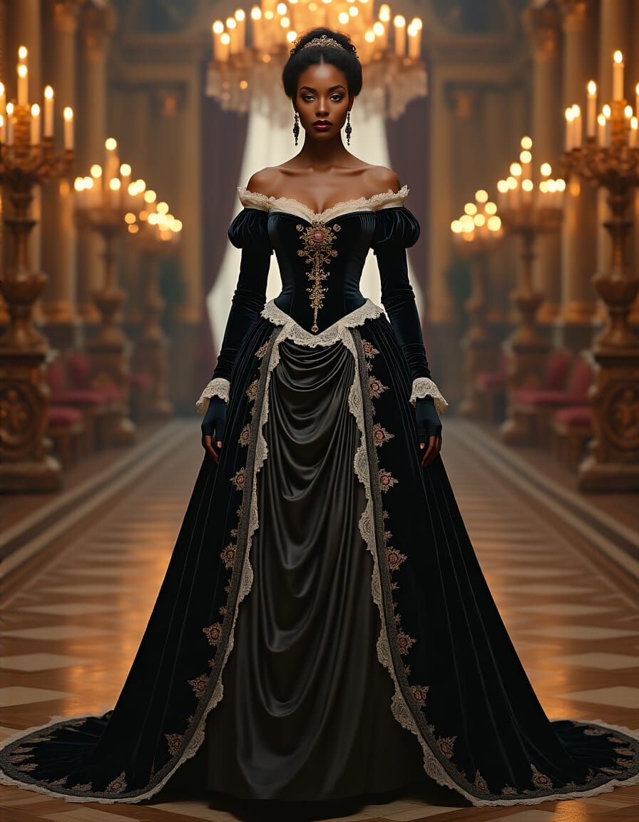 Elegant Woman in Lavish Gown: Classical Art Style