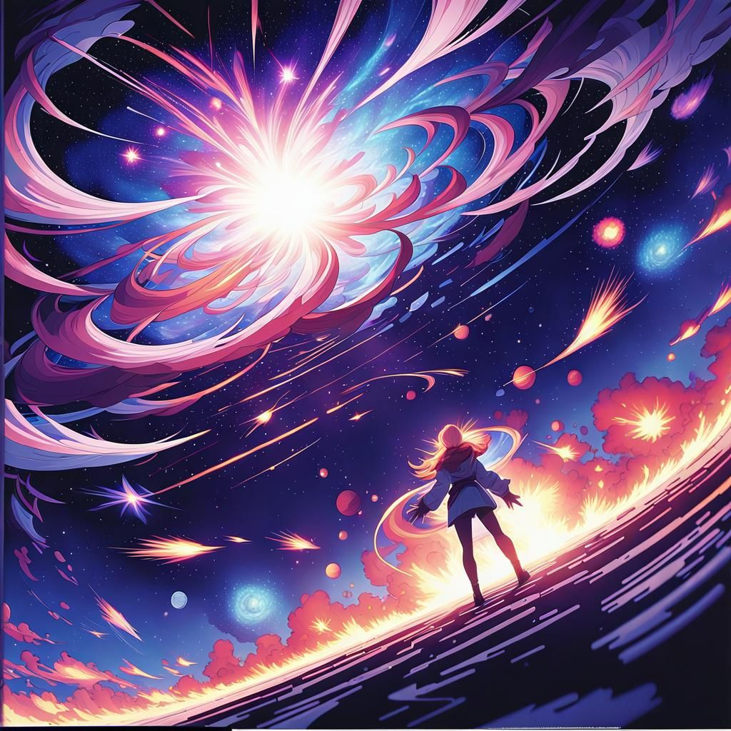 Epic Galaxy Collision in Anime Style Concept Art