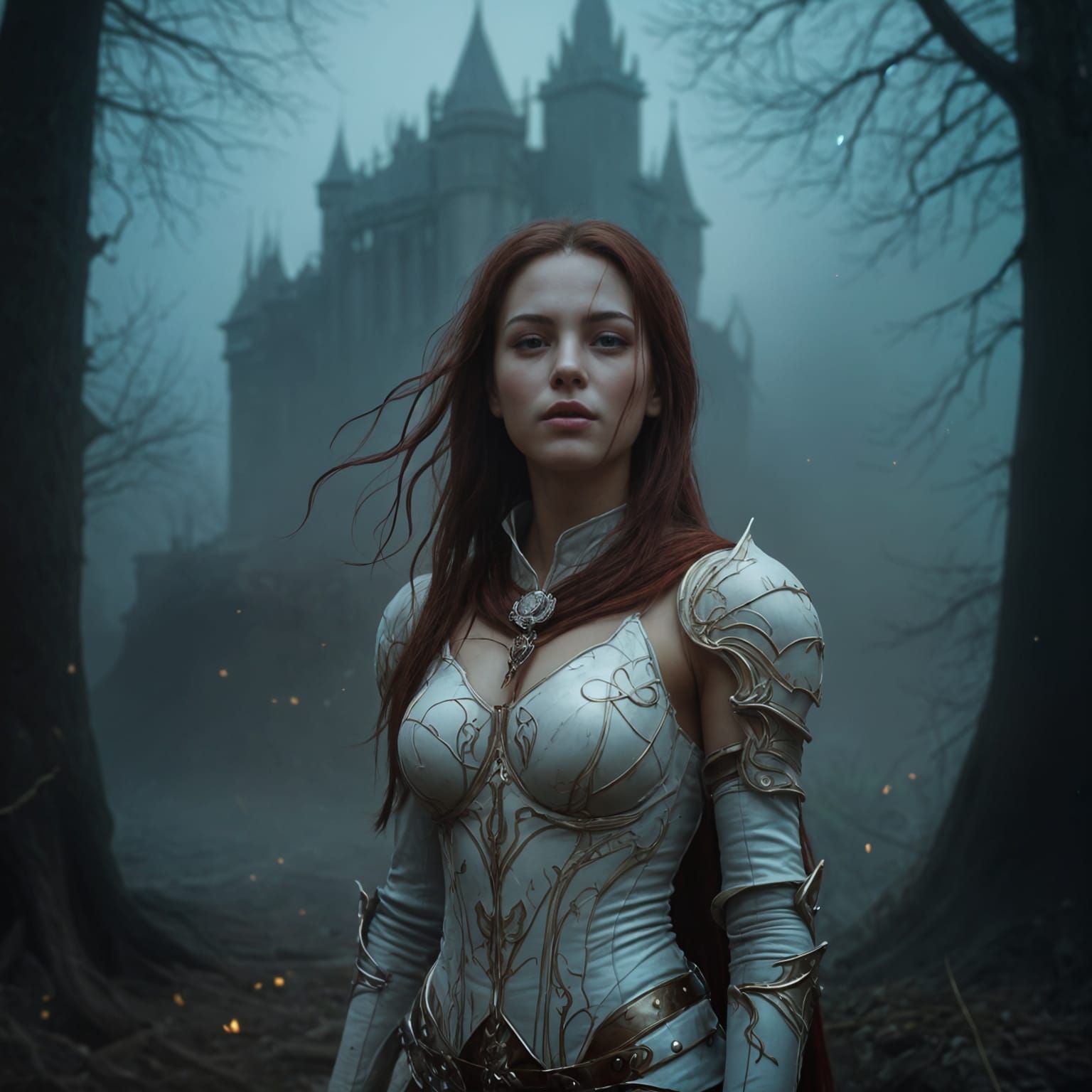 Moonlit Warrior in Gothic Castle
