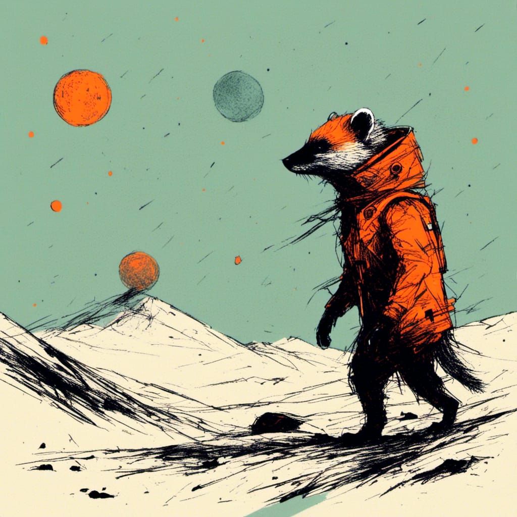 Cyberpunk Mongoose Moonwalk: Minimalist Digital Art