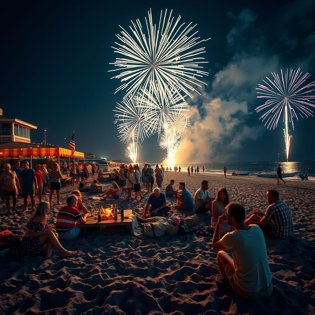 4th of July Beach Picnic with Fireworks