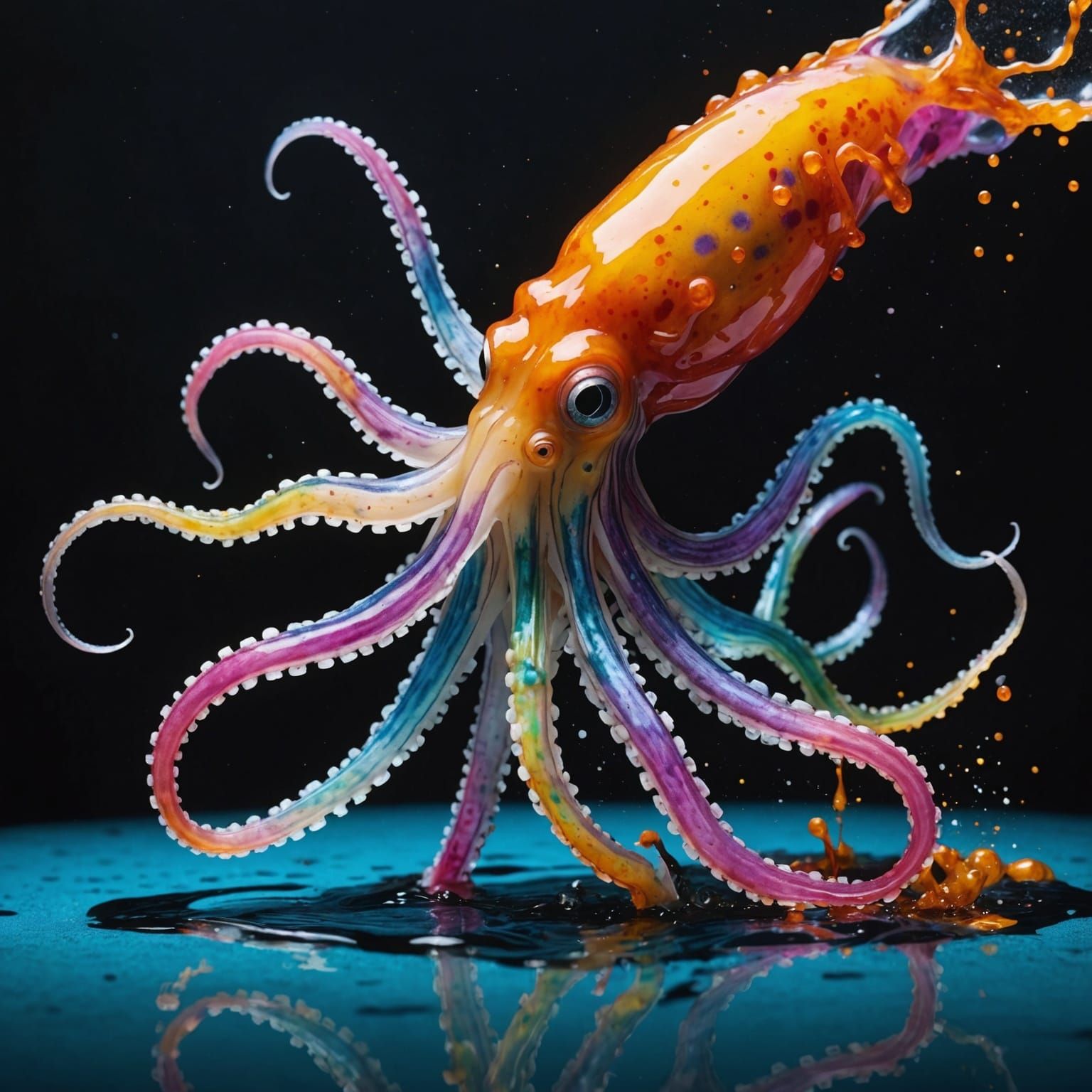 Colorful Squid Ink Escape in Deep Ocean