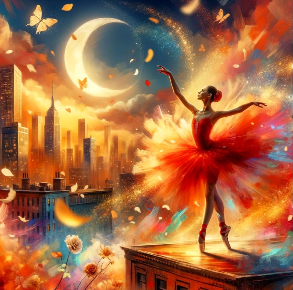 Classical Ballerina Dances Amidst Whirlwind of Petals and Li...