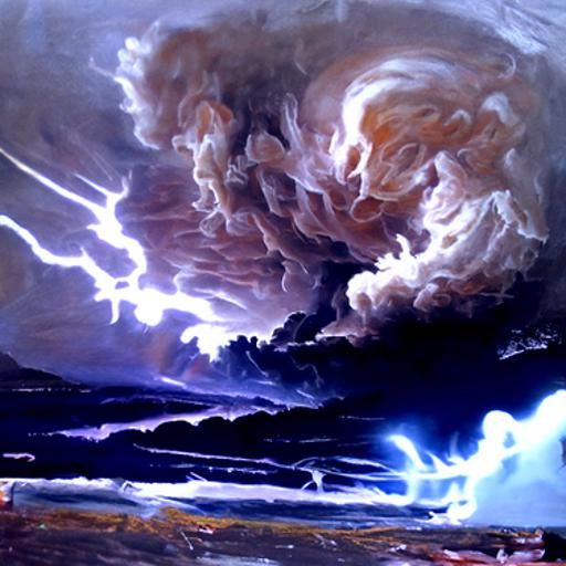 Stormy Sky with Lightning in Oil Painting Style