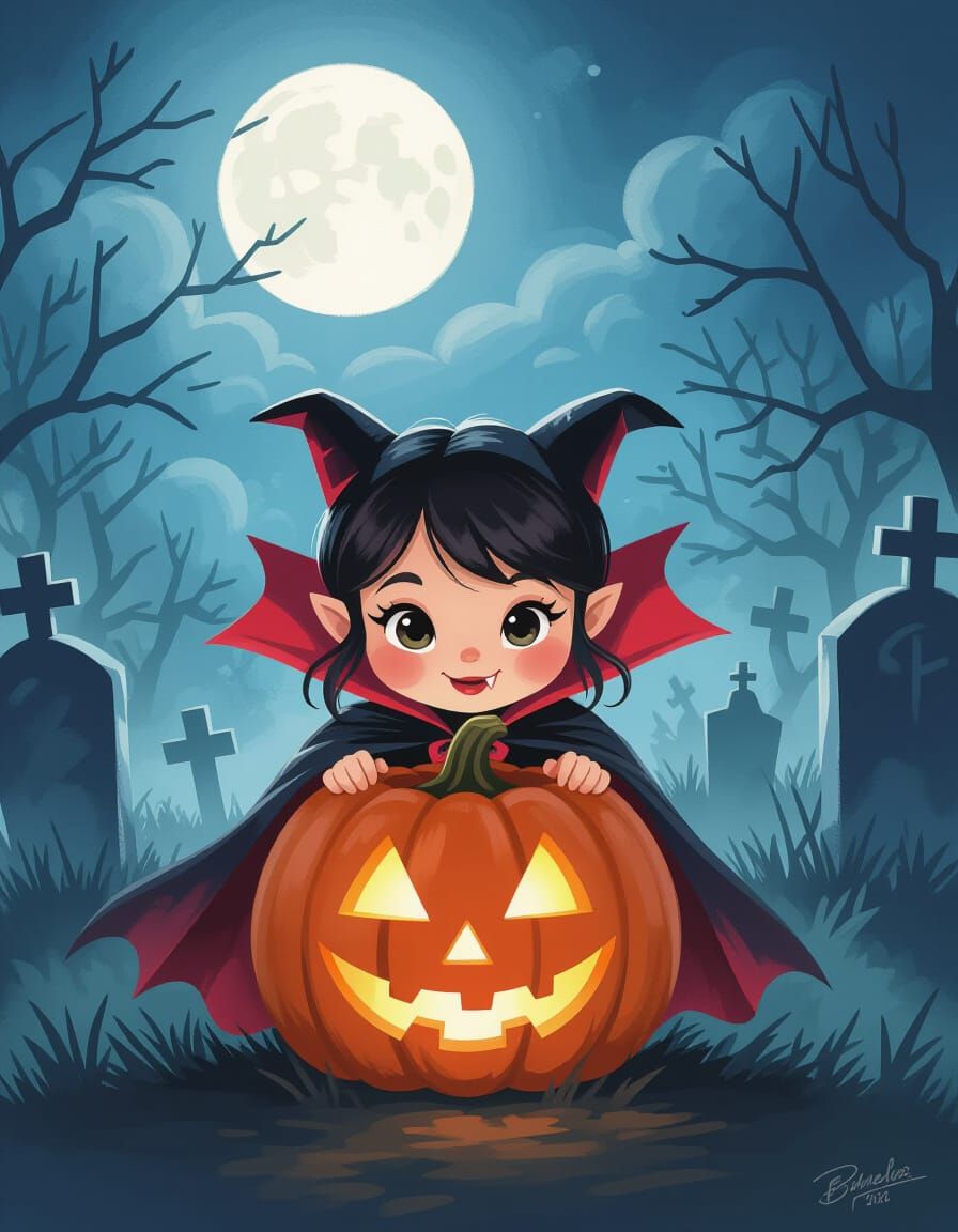 Adorable Vampire Corgi in Moonlit Graveyard