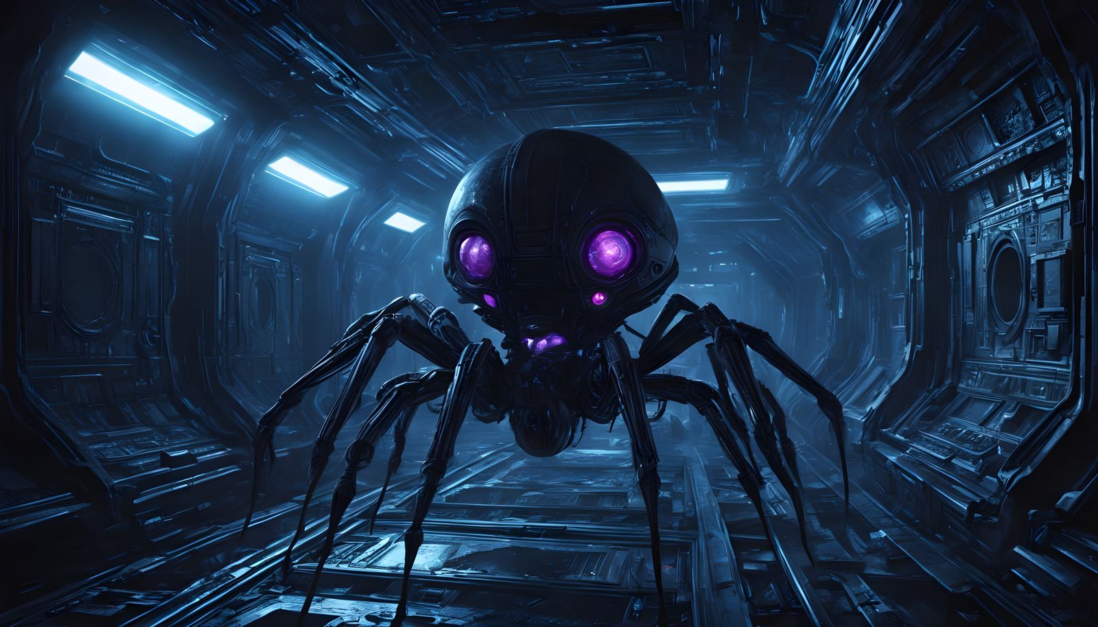 Gigantic Black Spider Spaceship Firing Lasers Through Star F...