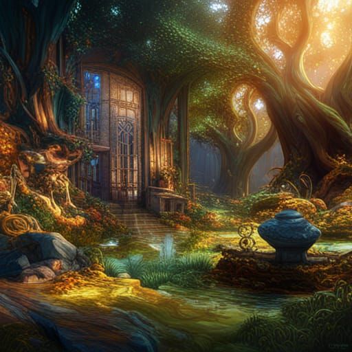 Fae Autumn Palace Forest: Detailed Matte Painting