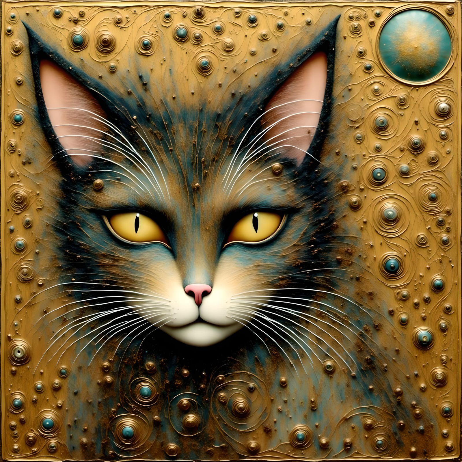 Depressed Cat Portrait in Gustav Klimt Style