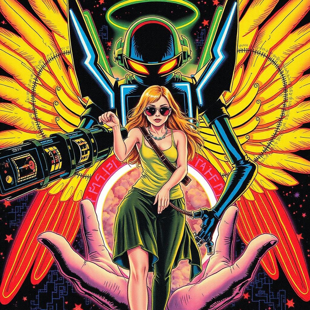 Retrofuturistic Angel of Rebellion Unleashed