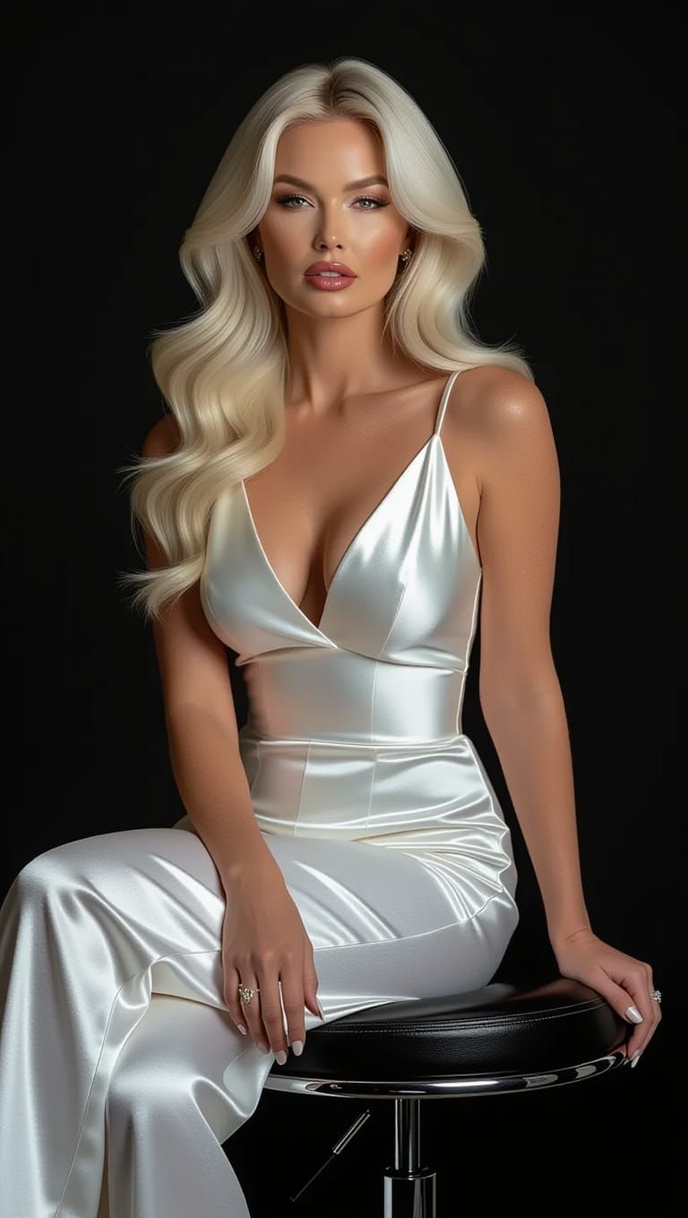 Glamorous Blond Woman Posing in Studio Lighting