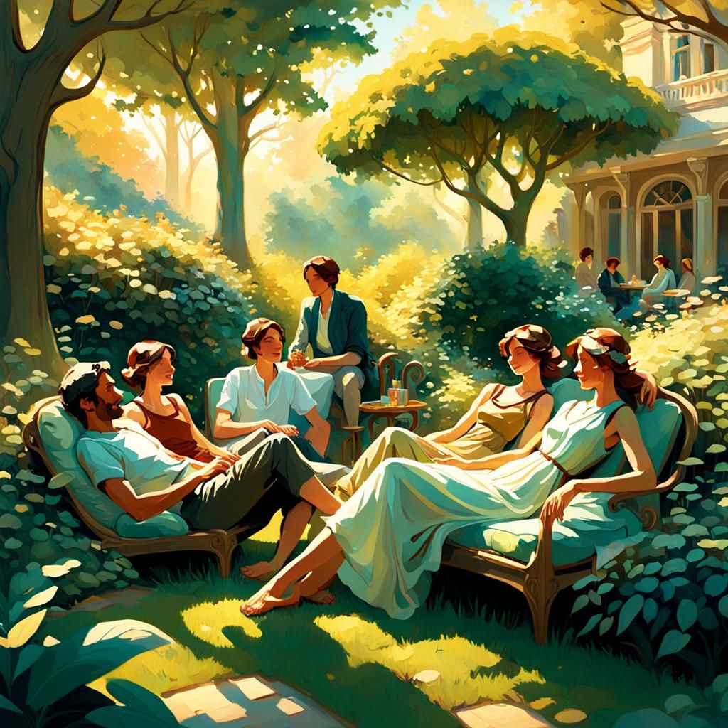 Friends in a Garden, Art Nouveau Style