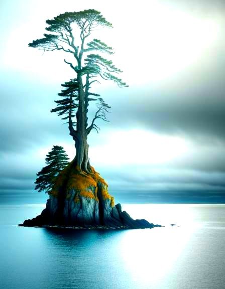 Giant Tree on Island in Ocean