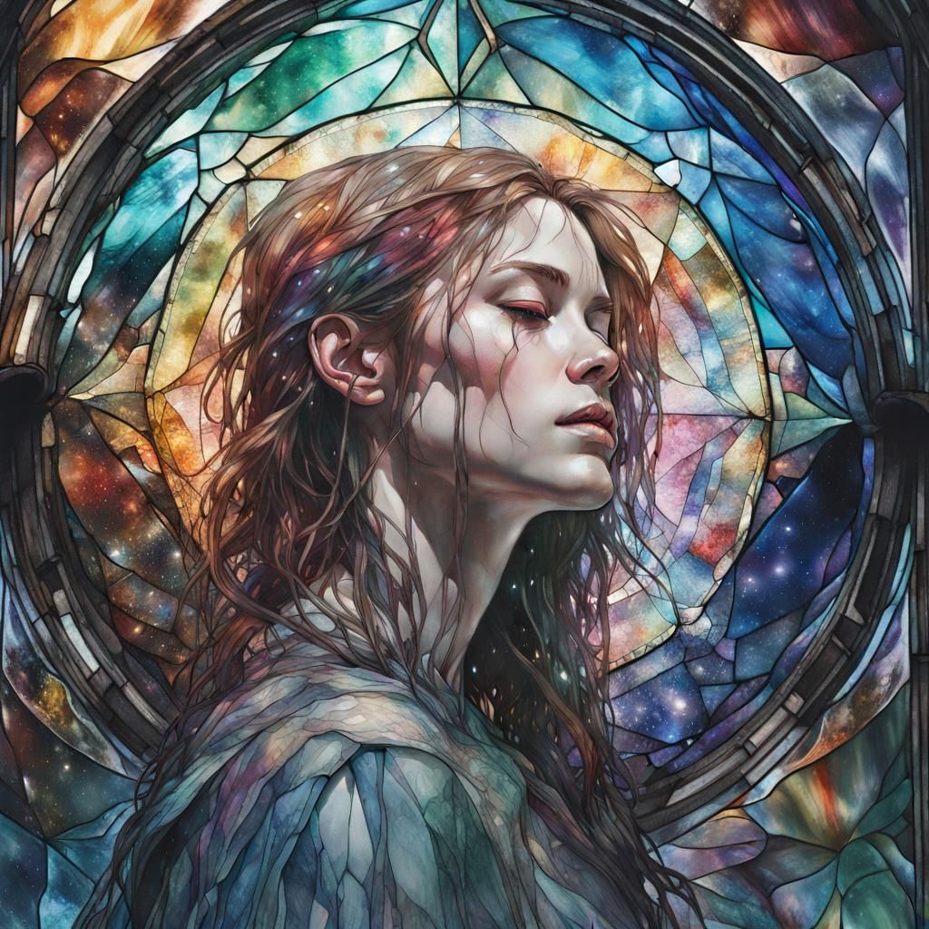 Detailed Cosmic Stained Glass Digital Illustration