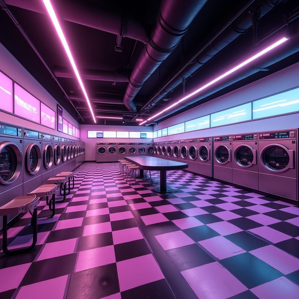 Futuristic Laundry Oasis in a Vibrant, Modern Aesthetic