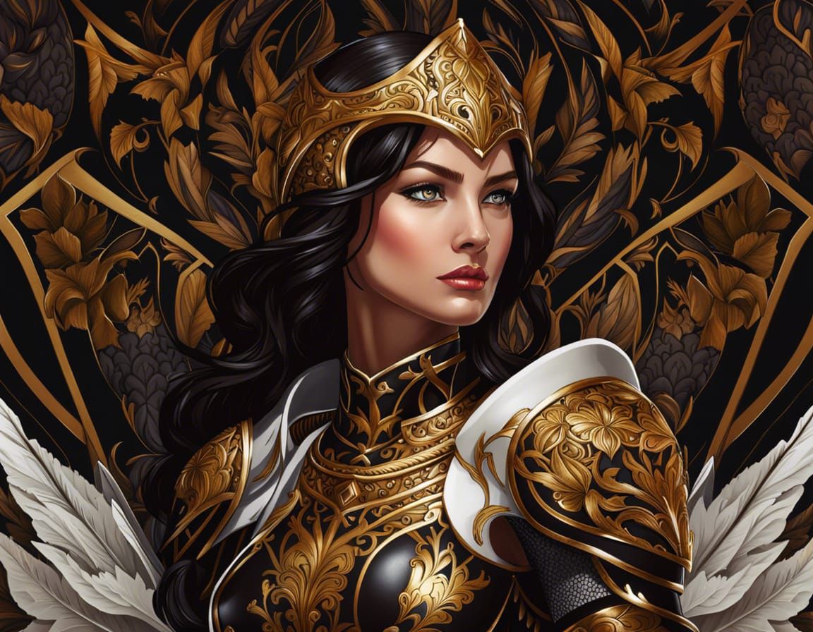 Lady Knight in Golden Armor: Digital Art