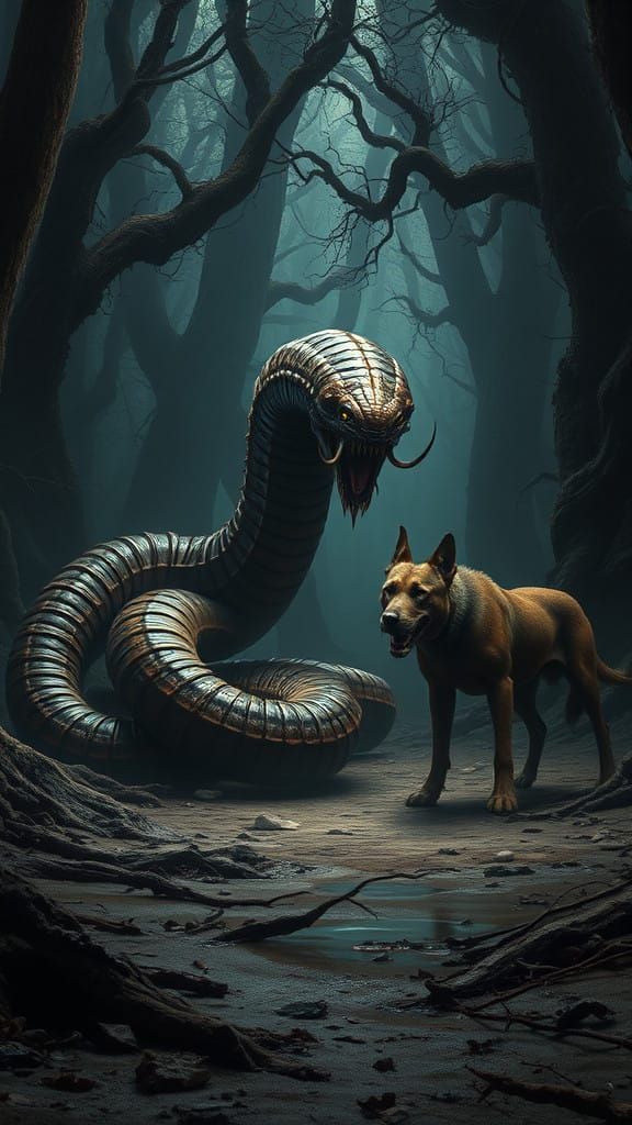 Gargantuan Centipede Confronts a Snarling, Rabid Hound in a....