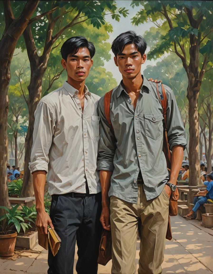 Thai Students in University, Oil Painting