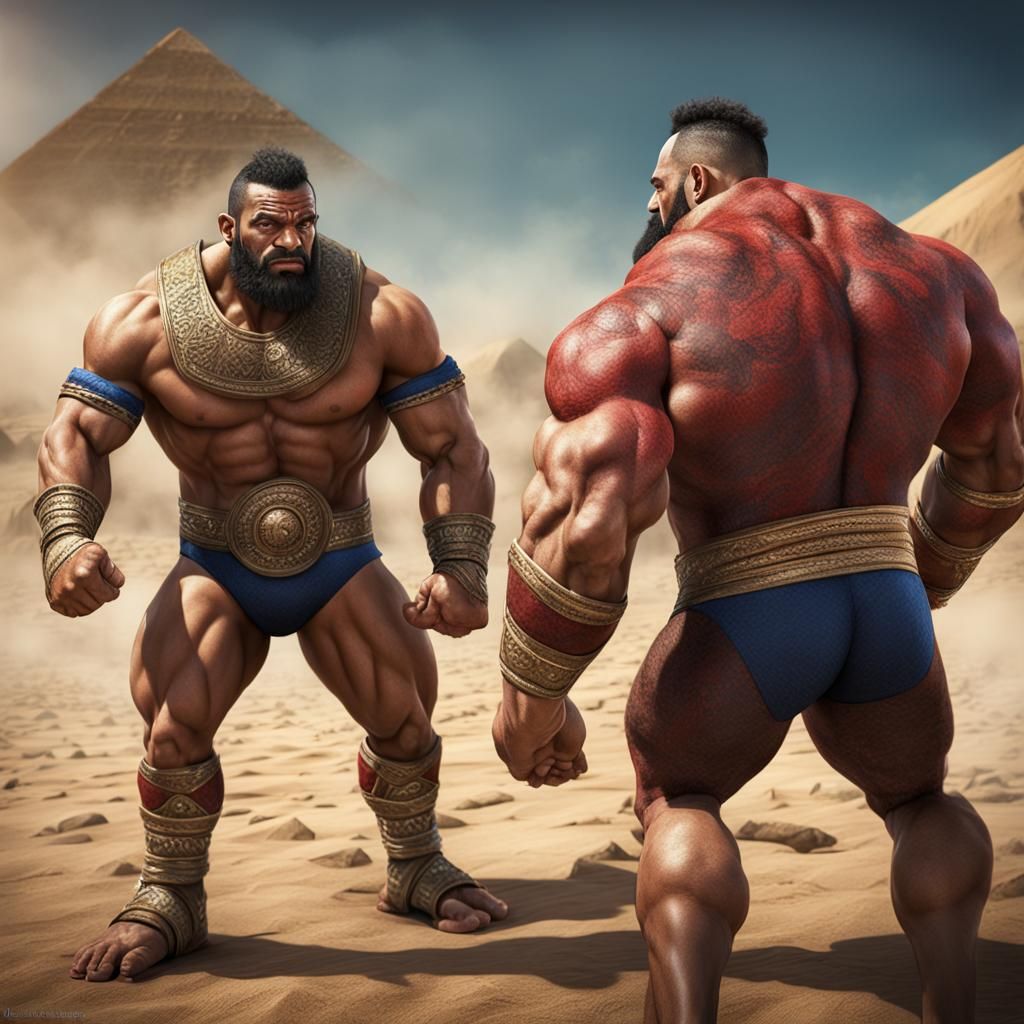 Tunisian Wrestlers Clash in Egypt: Photorealistic Art