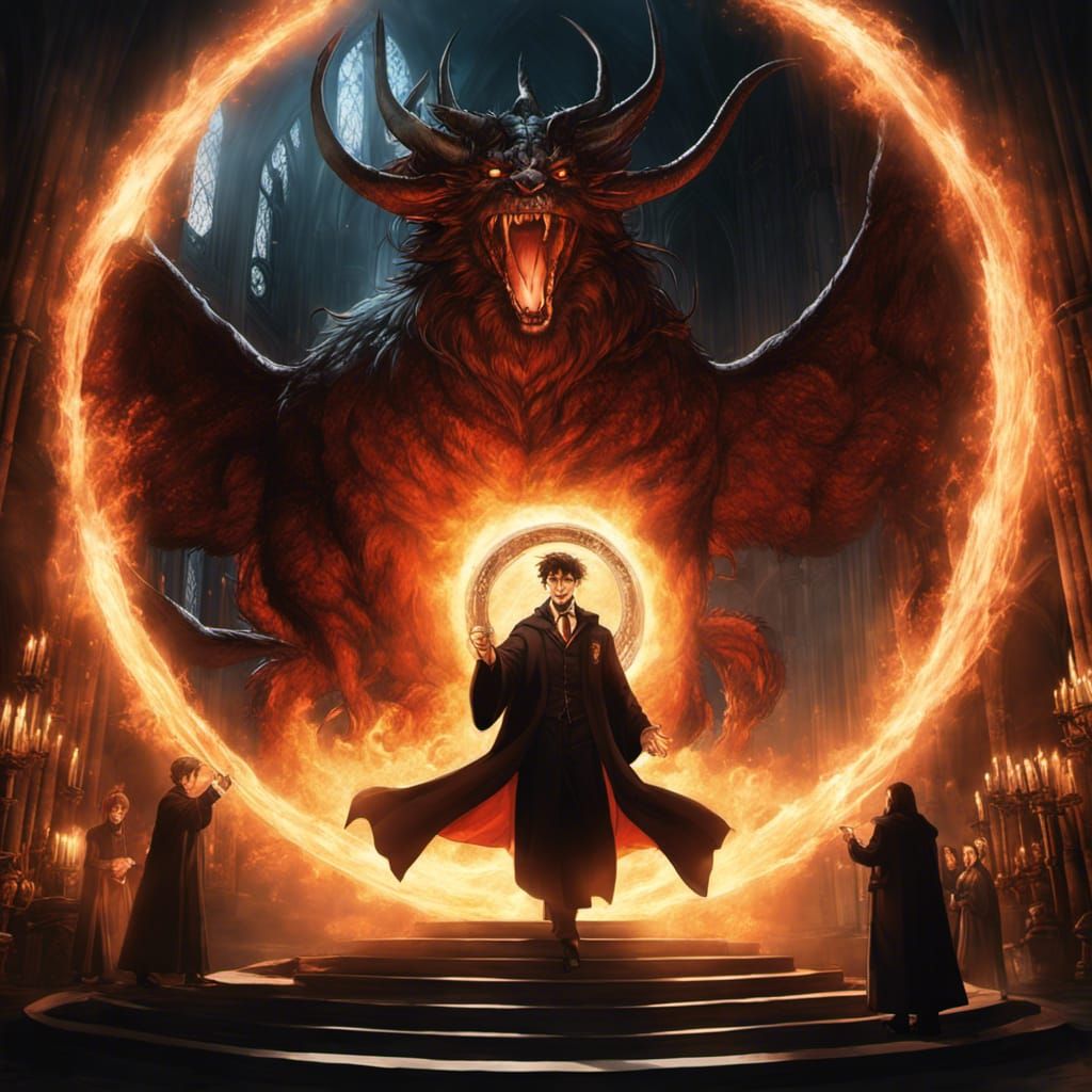 Wizard Casting Hellfire Spell in Anime Style