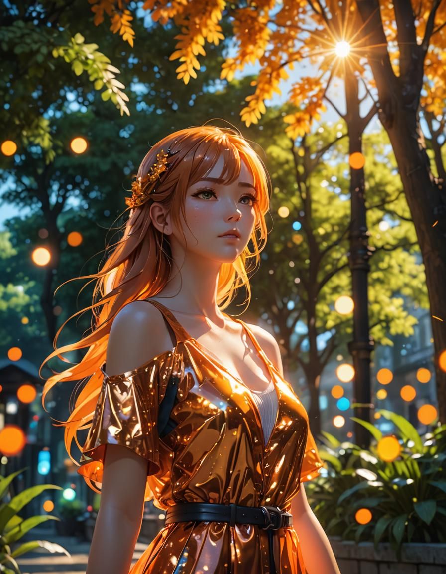 Anime Woman in Orange Summer Light
