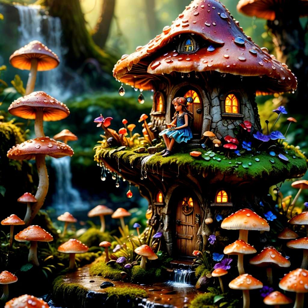 Fairy on Mushroom in Macro Photography