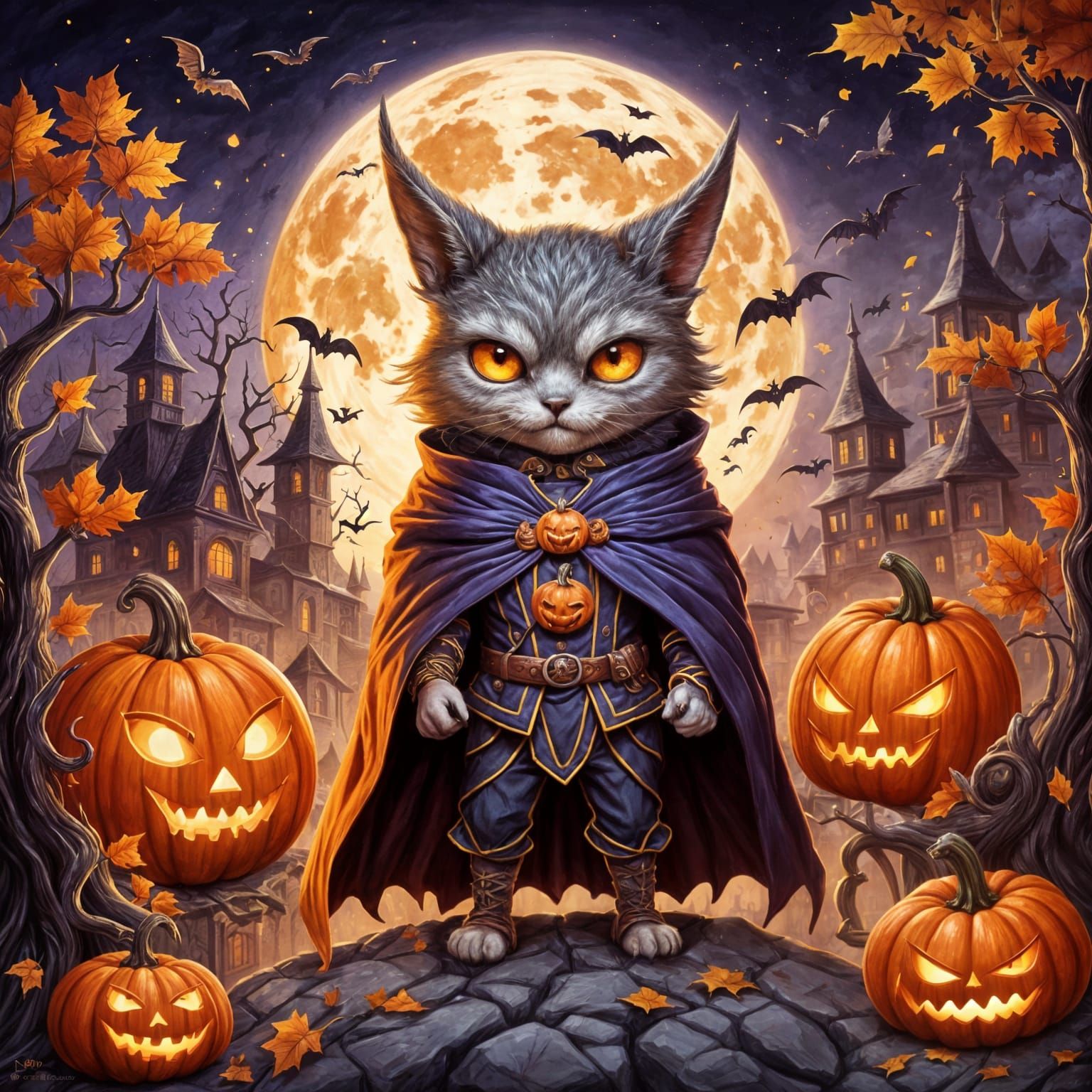 Halloween Animals Trick-Or-Treating in Mystical Night