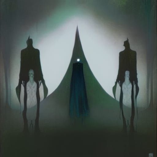 Tres brujas en el bosque oscuro con un aura verde oscuro II