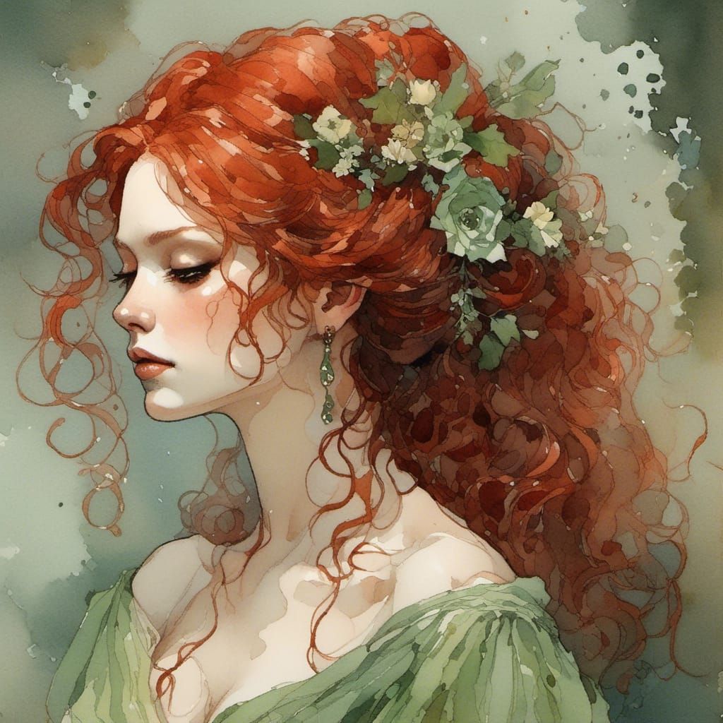 Vampiress Bride with Red Hair in Digital Portrait
