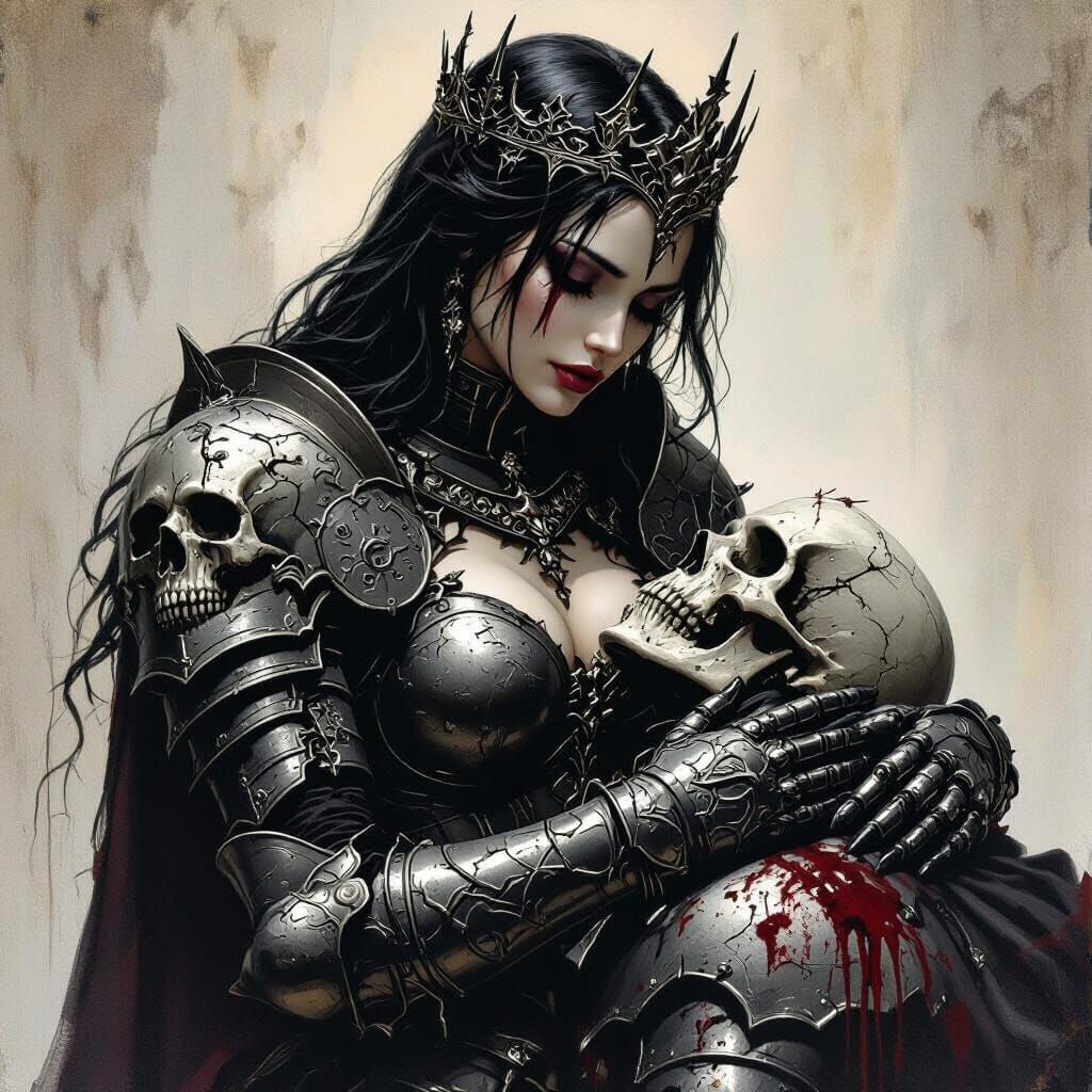 Gothic Queen Mourns Fallen King in Dramatic Art