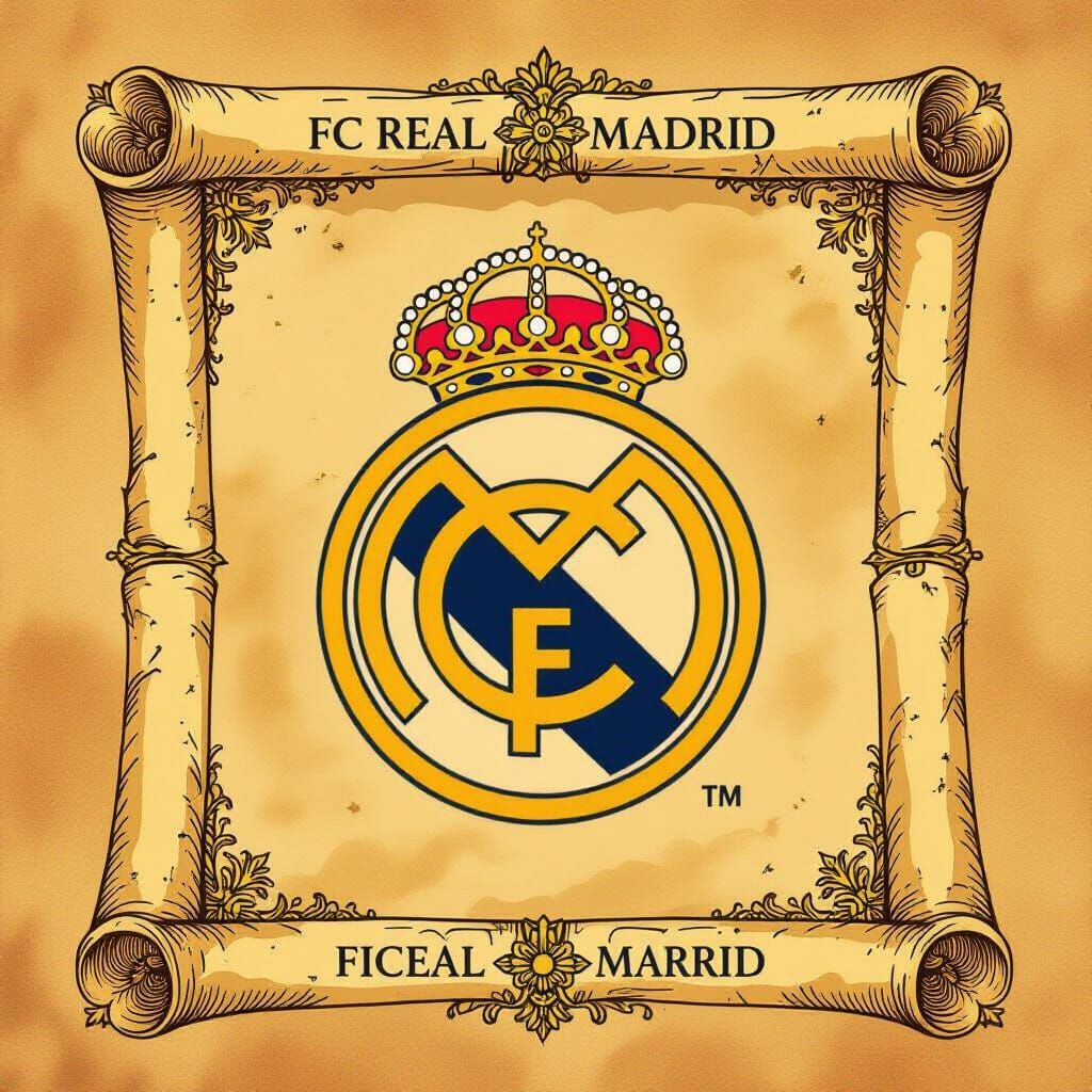 FC Real Madrid Crest Etched on Ancient Scroll