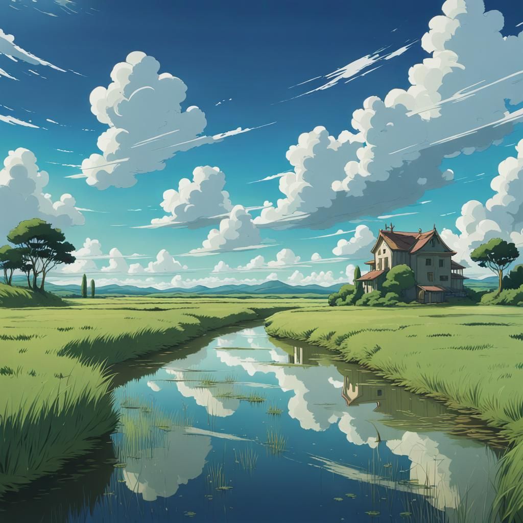 Italian Plains in Studio Ghibli Anime Style