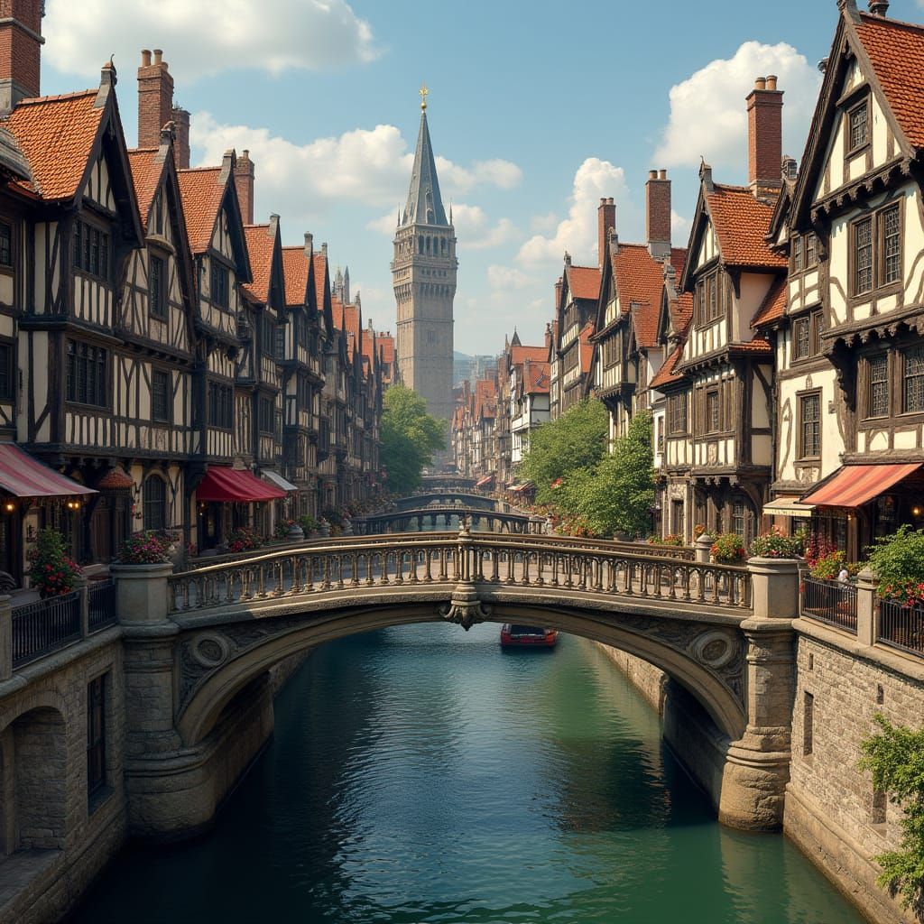 Medieval Old London Bridge with Gothic Details