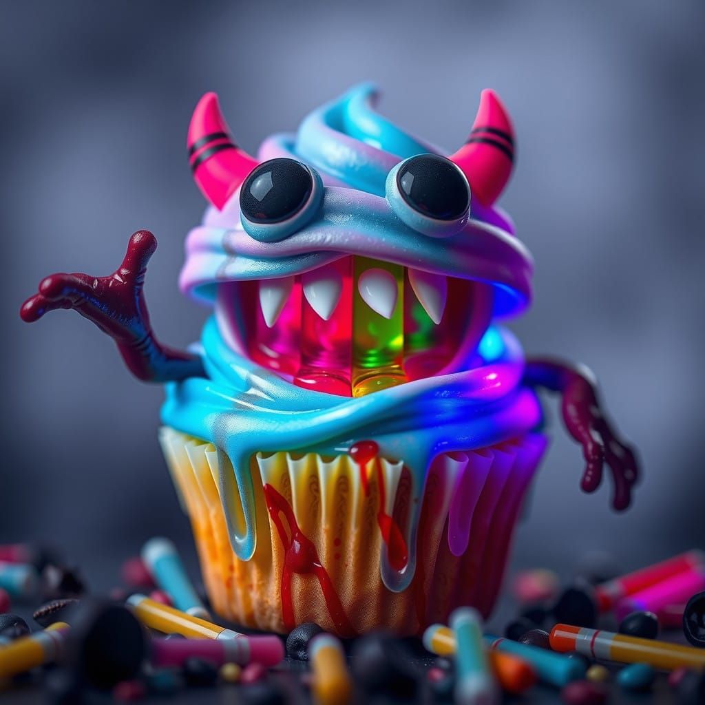 Vibrant Neon Jelly Monster Cupcake