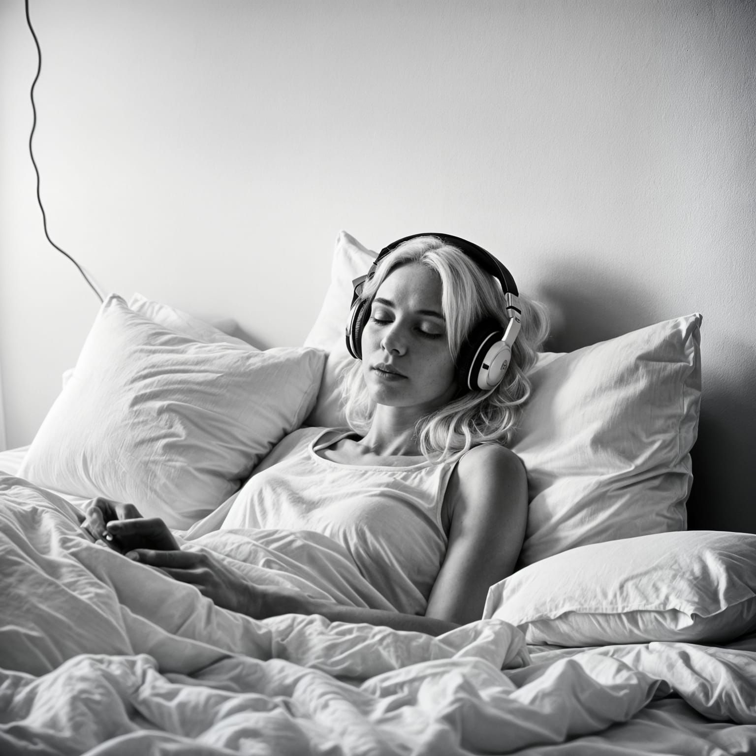 Minimalist Photo of Woman Relaxing in Bed at Night