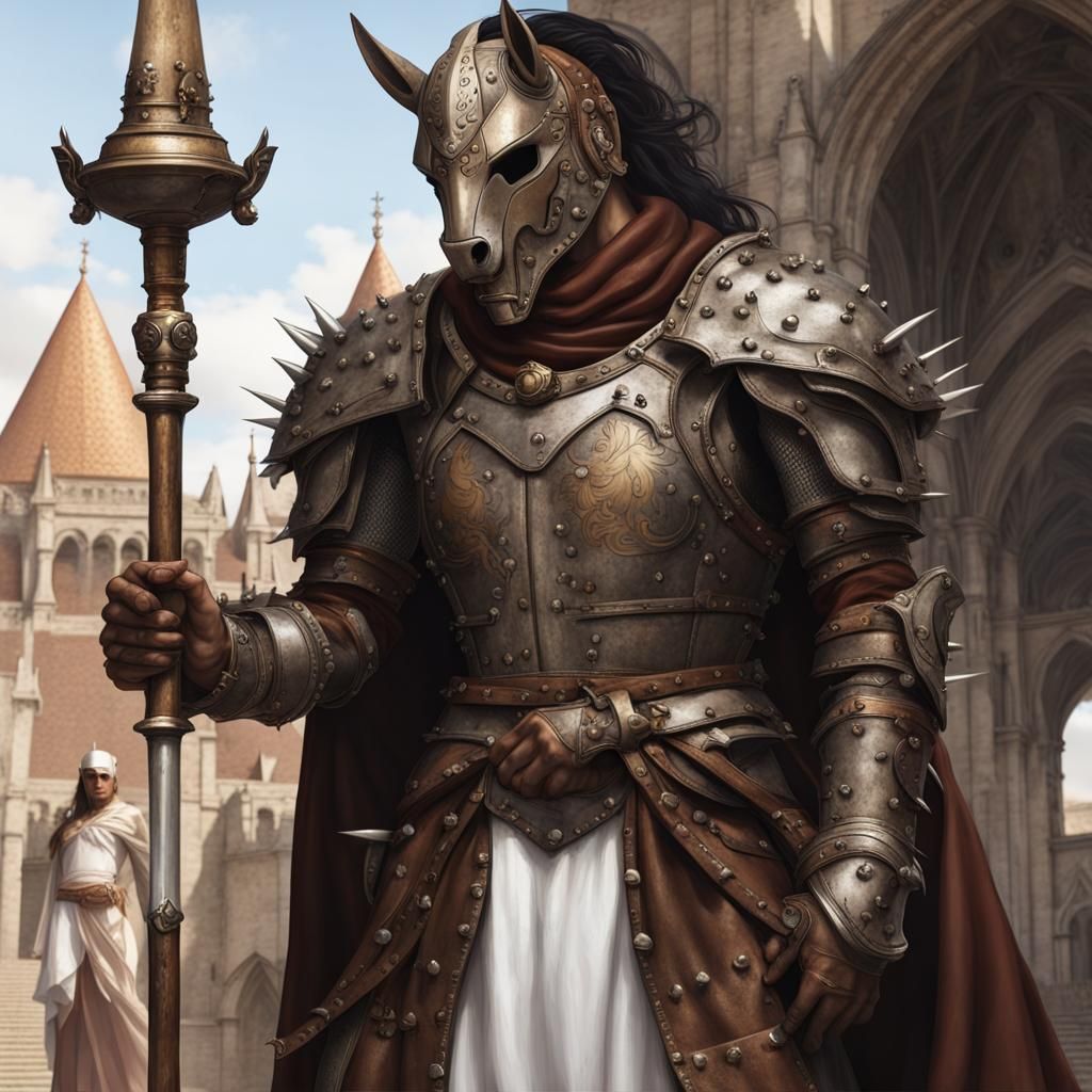 Horse-Headed Humanoid Warrior in Medieval Setting