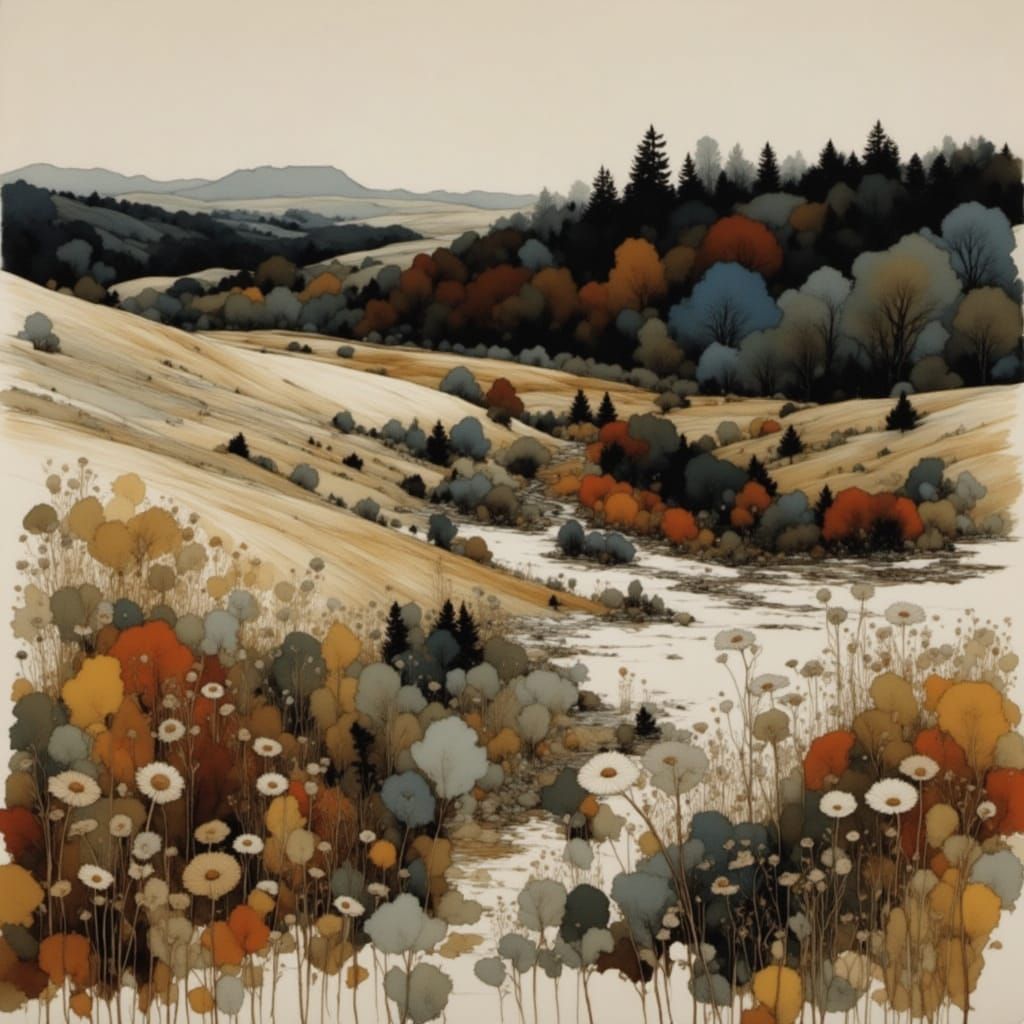 Abstract Landscape Painting with Textured Detail