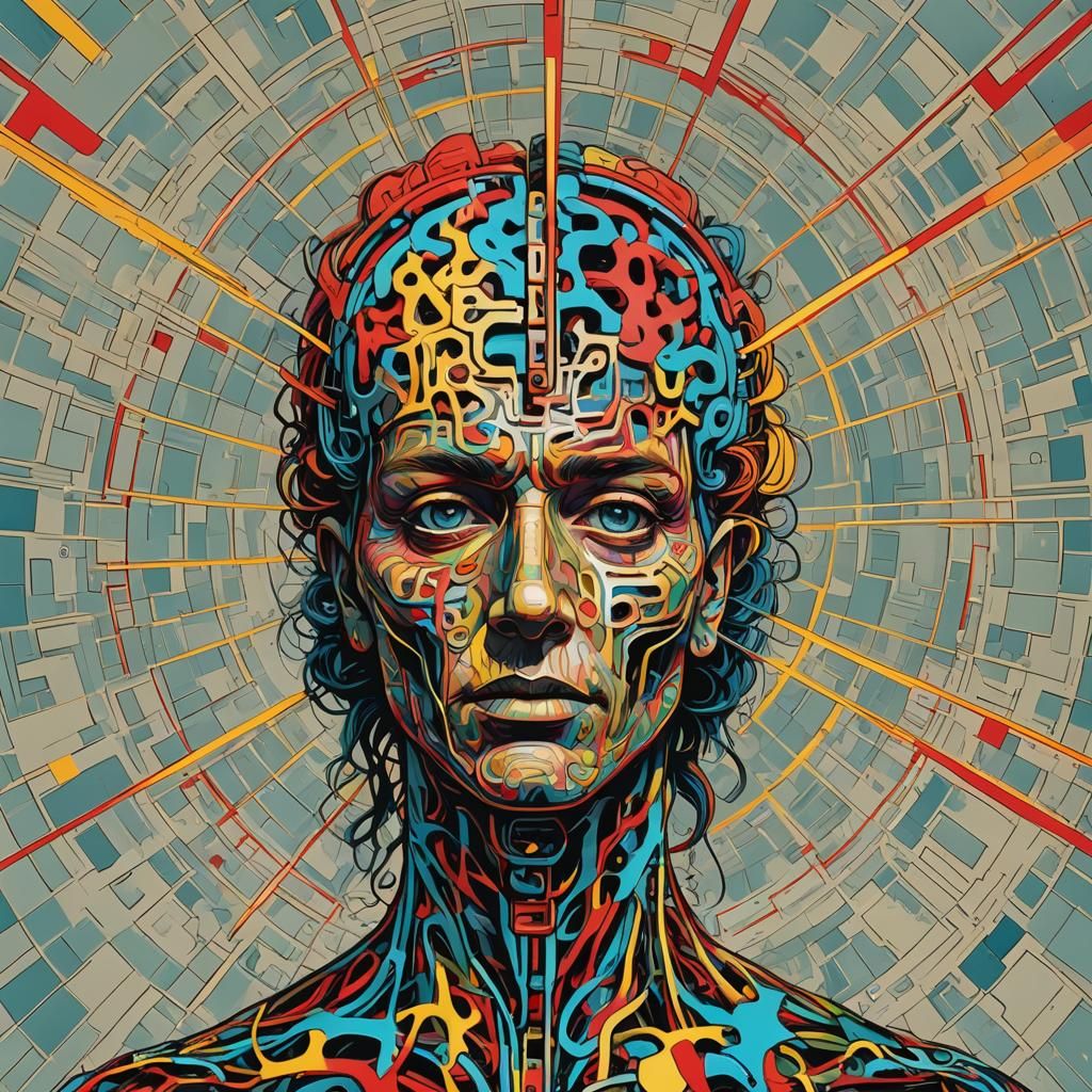 Geometric Pop Art Screen Print in Triadic Colors